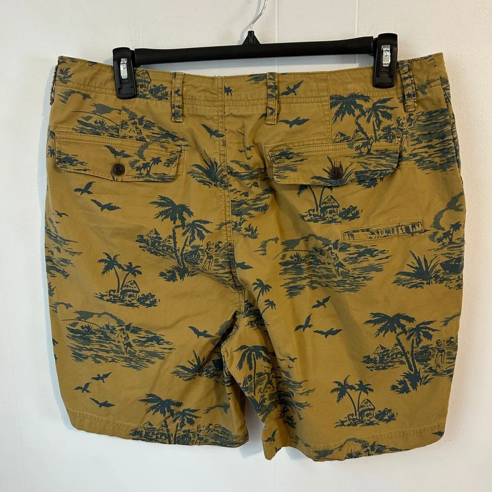 Nautica Mens Tropical Island Print Chino Shorts Mustard‎ Tan Blue Size 38W